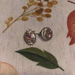 Pink gem and gold Stud Earrings